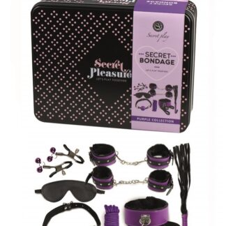 Kit bondage complet Améthyste Captive de 8 pièces violettes avec son coffret métallique Secret Play.