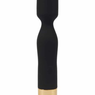 Petit vibromasseur wand rechargeable Inspiration Divine en silicone noir et finitions dorées