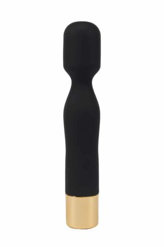 Petit vibromasseur wand rechargeable Inspiration Divine en silicone noir et finitions dorées