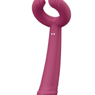 Sextoy multi-fonctions Le Graal de Love to Love couleur framboise, stimulateur 3-en-1 avec anneau texturé.