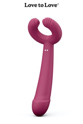 Sextoy multi-fonctions Le Graal de Love to Love couleur framboise, stimulateur 3-en-1 avec anneau texturé.