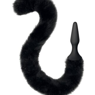 Plug anal queue de chat noir Secret de Cage en silicone avec une longue fourrure synthétique articulée.