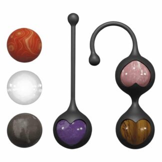Coffret Secret de Femme Adrien Lastic : boules de Geisha en pierres naturelles interchangeables avec supports en silicone noir.