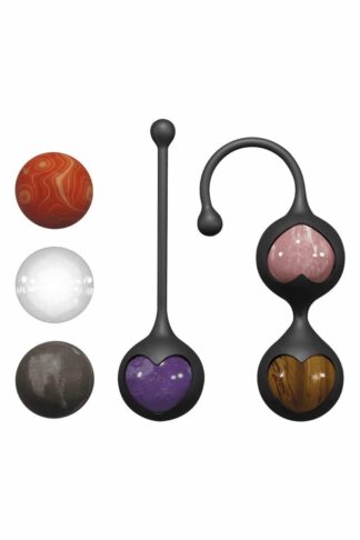 Coffret Secret de Femme Adrien Lastic : boules de Geisha en pierres naturelles interchangeables avec supports en silicone noir.