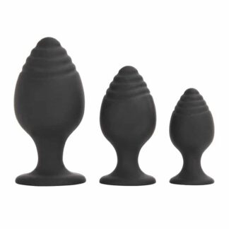 Coffret de plugs anaux en silicone noir avec base ventouse - Trilogie de Velours