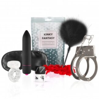 Vue d'ensemble des accessoires de la box de jeux coquins pour couple Voile de Mystère.