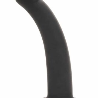 Gode à ventouse ergonomique en silicone rose poudré, forme courbée pour la stimulation du point G et de la prostate, texture soft-touch.