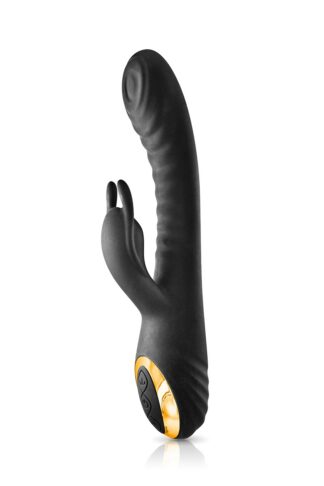 Vibromasseur rabbit de luxe Pétale de Velours noir et or stimulation point G.