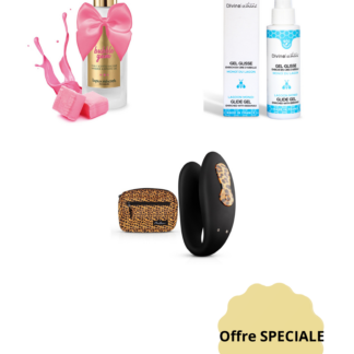 Pack Rituel Douceur Infinie comprenant le vibromasseur couple rechargeable Zuna, un lubrifiant bio au Monoï et un gel de massage Bubble Gum.