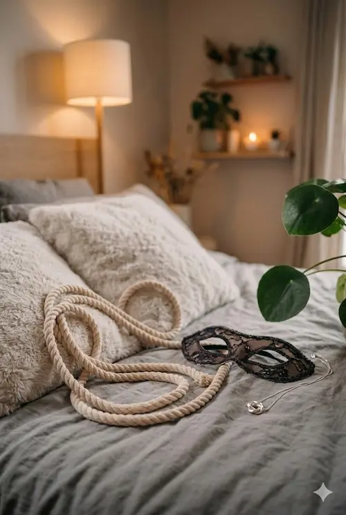 Accessoires en satin pour s'initier au bondage doux en couple