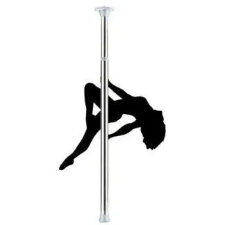 Barre de pole dance argentée L'Axe du Zénith avec système de fixation sécurisé au plafond.