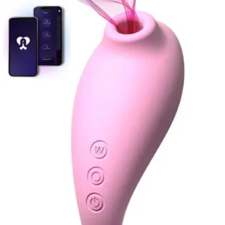 stimulateur clitoridien connecté L'Écho de Cristal rose par aspiration avec application mobile.