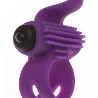 Anneau vibrant extensible 2-en-1 Le Ressort de l'Oasis Adrien Lastic violet avec balle amovible et picots clitoridiens.