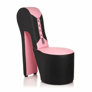 Chaise érotique design rose et noire en forme de chaussure à talon L'Escarpin des Sables.